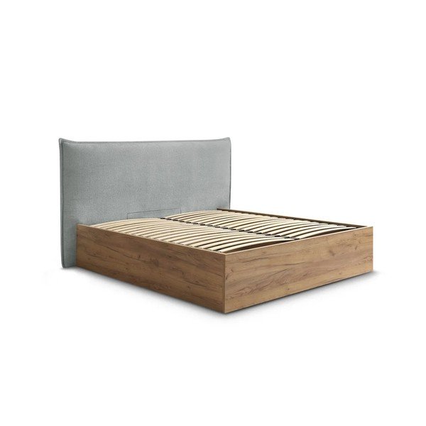 Letto matrimoniale imbottito/in truciolato grigio chiaro imbottito con contenitore con rete inclusa 180x200 cm Charlie – Bobochic Paris