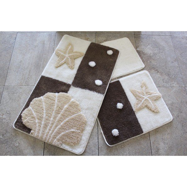 Set di 3 tappeti da bagno marrone e crema 100x60 cm - Foutastic-image-2