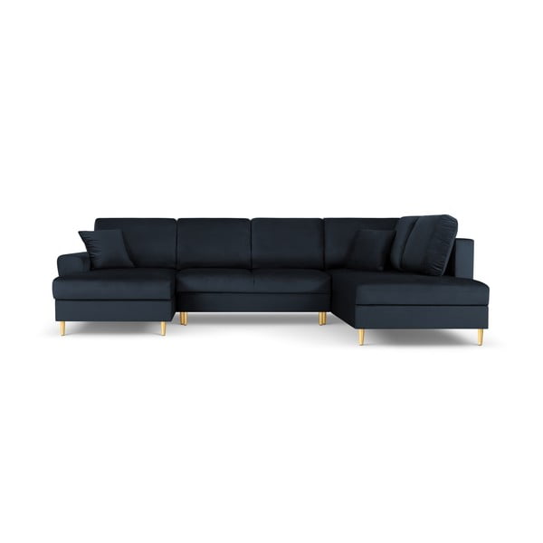 Divano angolare blu scuro allungabile e con contenitore (con penisola a destra/a U) con rivestimento in velluto Kyoto – Cosmopolitan Design