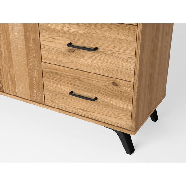 Cassettiera bassa in rovere decorato in colore naturale 136x81 cm Nordic - Marckeric-image-1