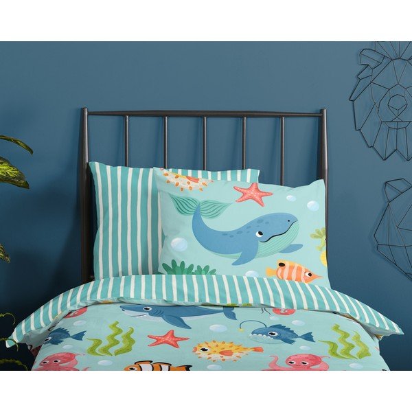 Set copripiumino e federa da bambini blu in cotone per letto singolo 140x200 cm Ocean – Good Morning-image-2