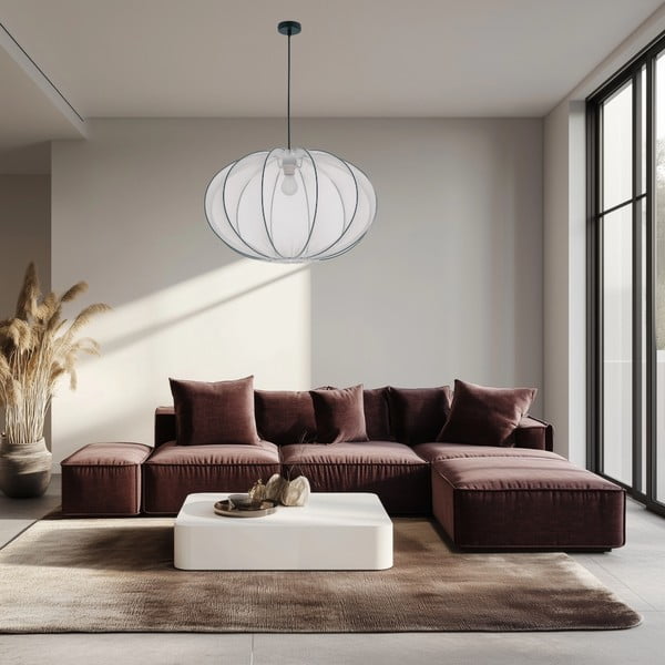 Lampadario bianco con paralume in tessuto ø 60 cm Mellow – Candellux Lighting-image-1