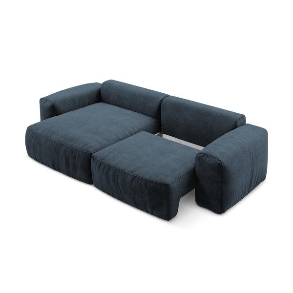 Divano angolare blu scuro allungabile (con penisola a sinistra/con chaise lounge) con rivestimento in ciniglia Kuki – Makamii-image-4