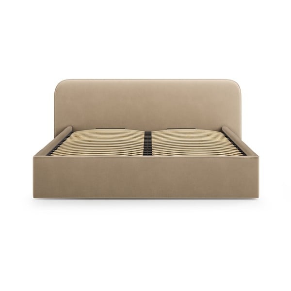 Letto matrimoniale imbottito grigio tortora con contenitore e rete inclusi 160x200 cm Elizabeth – Micadoni -image-4