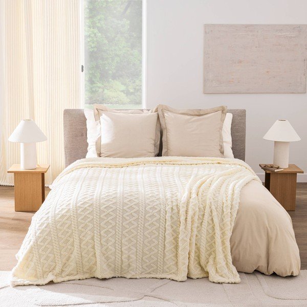 Coperta color crema in sherpa 220x240 cm Edgar – douceur d'intérieur-image-1
