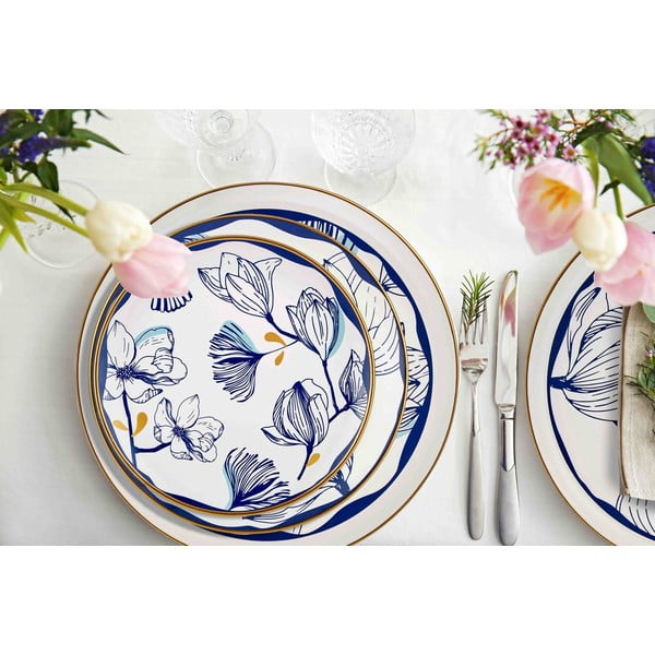 Set di 6 piatti da dessert in porcellana bianca con fiori blu Bleu Pasta, ⌀ 19 cm - Mia-image-1