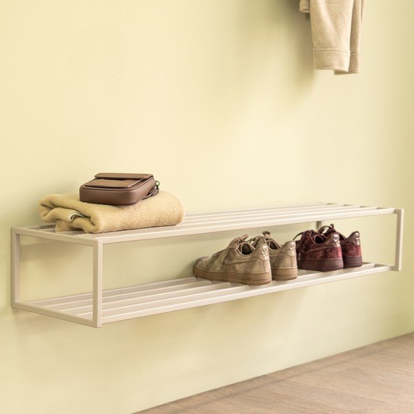 Scarpiera grigio tortora in acciaio da parete 118x20,5x30,5 cm School – Spinder Design-image-1