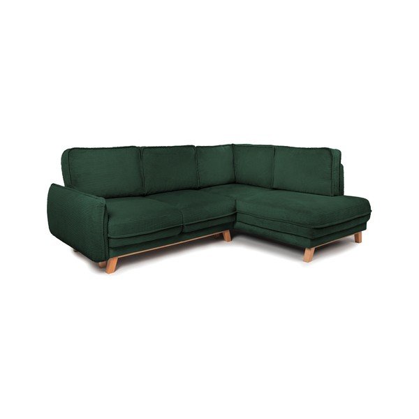 Divano angolare verde scuro allungabile/con contenitore (con penisola a destra/a L) con rivestimento in velluto a coste Tori – Bonami Selection-image-1
