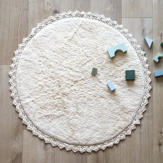 Tappeto in cotone bianco panna fatto a mano, ø 110 cm Perla - Nattiot
