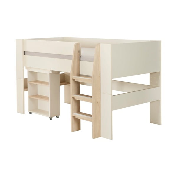 Letto da bambini rialzato beige con contenitore e scrivania rete non inclusa 90x200 cm Studio – Roba-image-1