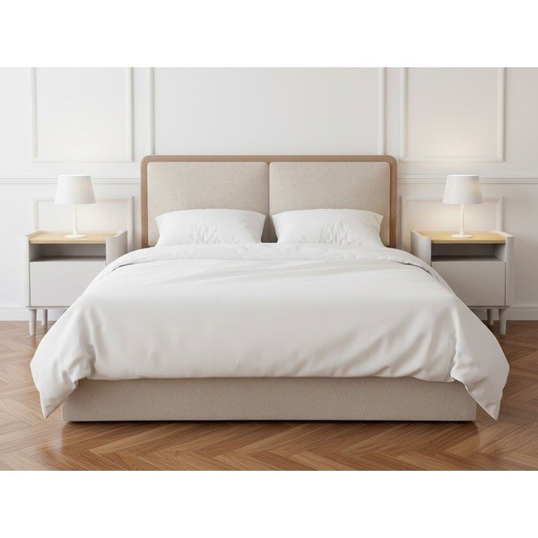 Letto matrimoniale beige/rosa polveroso imbottito con contenitore con rete inclusa 180x200 cm Mara – Bobochic Paris-image-3