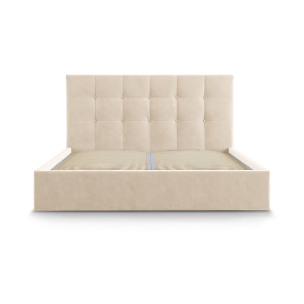 Letto matrimoniale imbottito beige con contenitore con griglia 180x200 cm Nerin - Mazzini Beds-image-2
