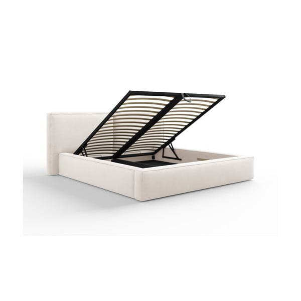 Letto matrimoniale imbottito beige con contenitore e rete inclusi 140x200 cm Arendal - Cosmopolitan Design-image-3