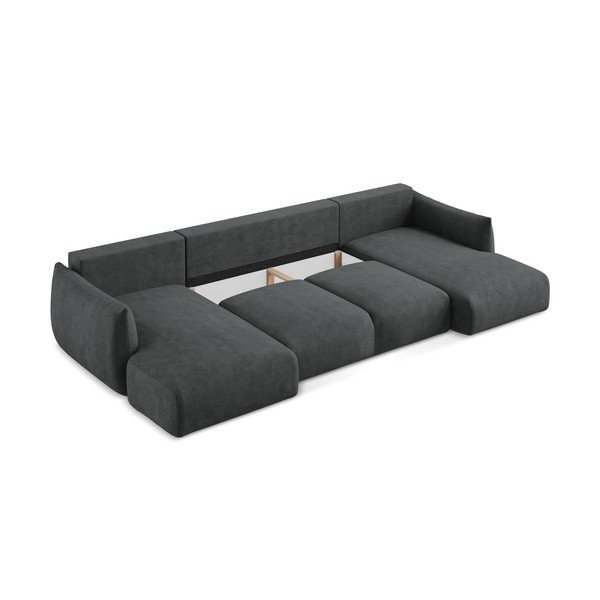 Divano angolare grigio scuro allungabile (a U) con rivestimento in ciniglia Leila – Makamii-image-4