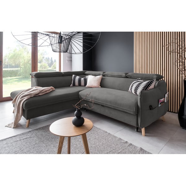 Divano letto angolare in velluto grigio scuro (angolo sinistro) Sweet Harmony - Miuform-image-4