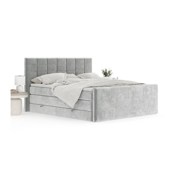 Letto boxspring grigio chiaro con contenitore 160x200 cm Ava – Maison de Rêve-image-3