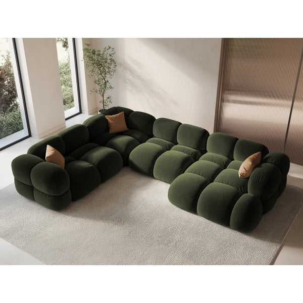 Divano angolare verde (con penisola a sinistra/a U) con rivestimento in velluto Loretto – Cosmopolitan Design-image-3