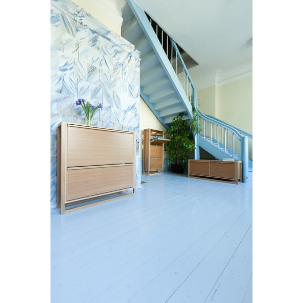 Scarpiera color naturale con trama in rovere con 2 ripiani NewEst - Woodman-image-1