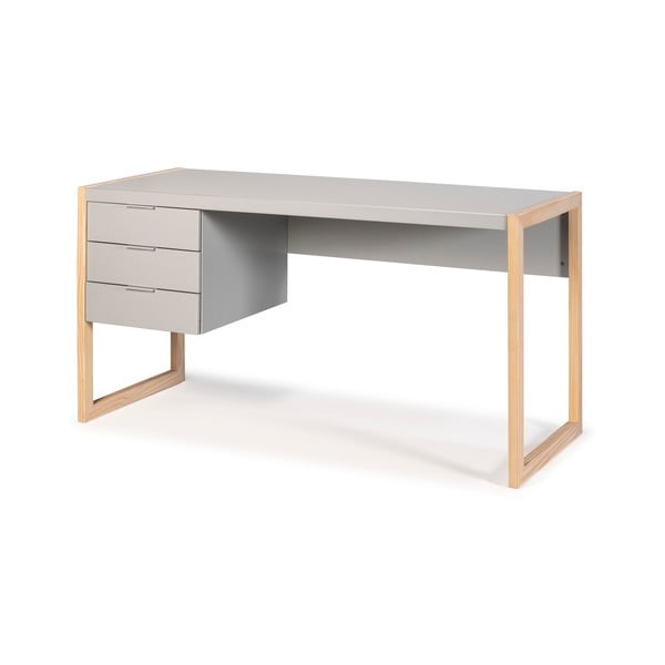 Scrivania grigia con gambe in legno di pino Frank - Marckeric-image-3