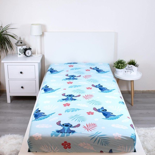 Lenzuolo con angoli per bambini blu in cotone per letto singolo 90x200 cm Lilo & Stitch "Blue" – Jerry Fabrics-image-1