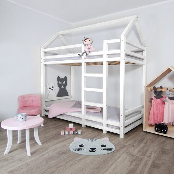 Letto a castello in legno bianco per bambini Twiny, 120 x 200 cm - Benlemi