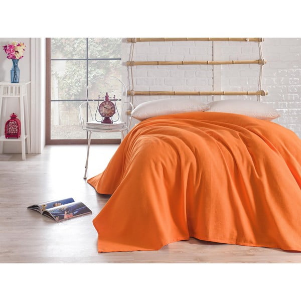 Copriletto arancione in cotone per letto matrimoniale 200x240 cm Orange - Mijolnir
