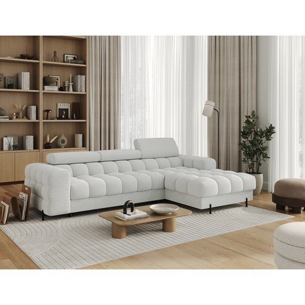 Divano angolare grigio (con penisola a destra/con chaise lounge) con rivestimento in bouclé Felro – ELTAP-image-2
