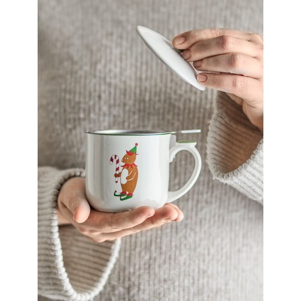 Tazza color crema in gres a tema natalizio con filtro 300 ml Valentin – Bloomingville-image-1