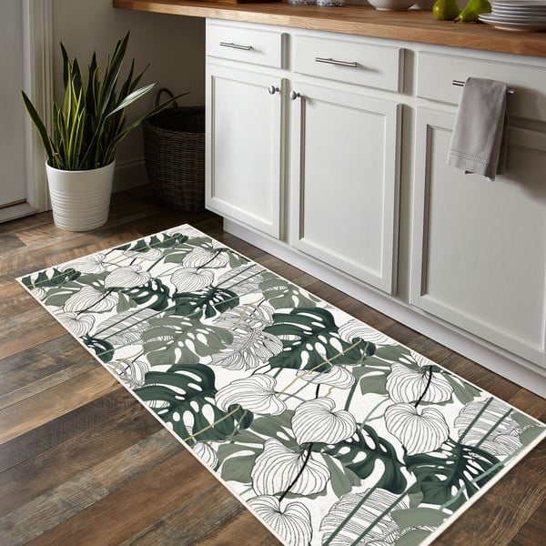 Runner bianco-verde lavabile  80x200 cm Monstera - Oyo Concept-image-1