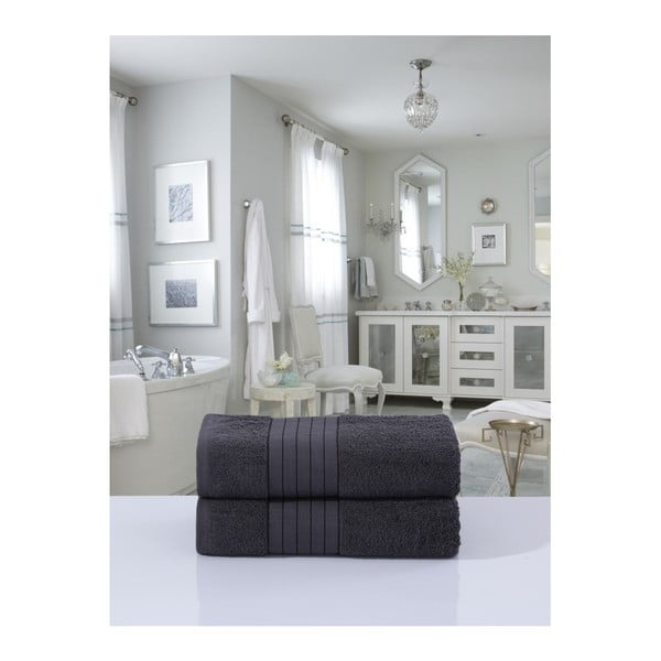 Set di 2 asciugamani in spugna di cotone antracite 70x140 cm - Good Morning-image-2