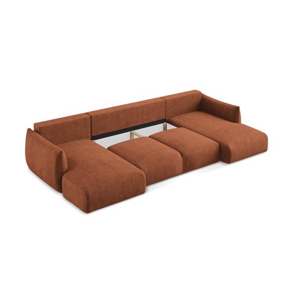 Divano angolare color terracotta allungabile (a U) con rivestimento in ciniglia Leila – Makamii-image-4
