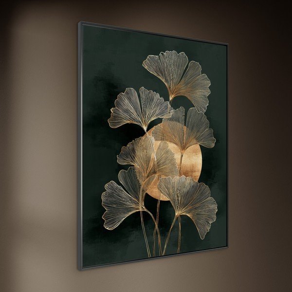 Dipinto stampato con cornice inclusa 60x80 cm Gold Ginkgo – Styler-image-2