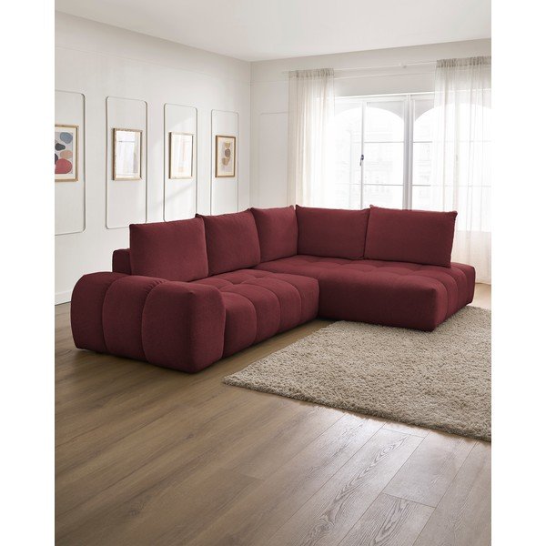 Divano angolare burgundy allungabile e con contenitore (penisola a destra/a L) con rivestimento in ciniglia Everest – Bobochic Paris-image-1