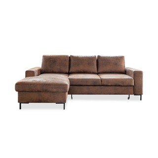 Divano letto vintage in similpelle marrone, angolo sinistro Lofty Lilly - Miuform