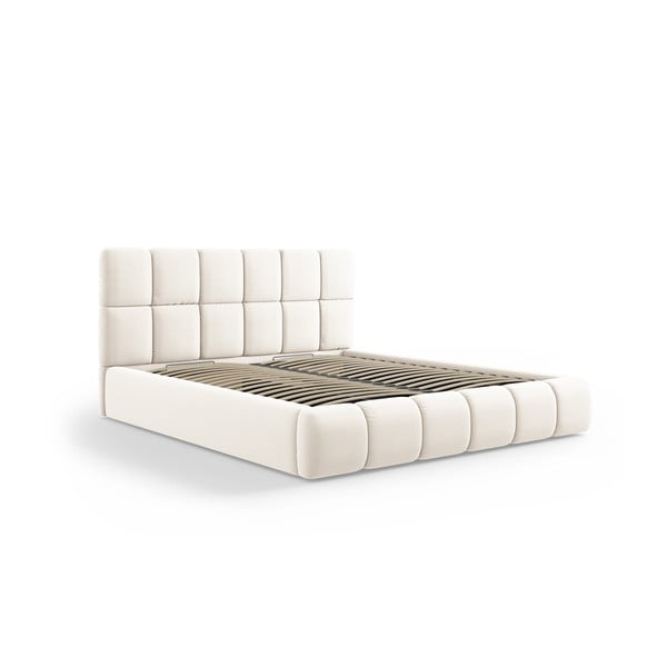 Letto matrimoniale imbottito color crema in velluto con contenitore con rete inclusa 160x200 cm Bellis – Micadoni 