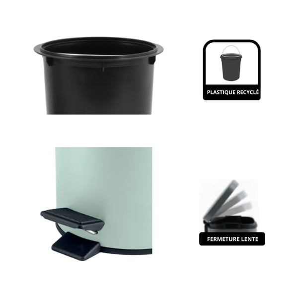 Cestino per la spazzatura color menta in acciaio con pedale 3 l   Adelar – Spirella-image-4