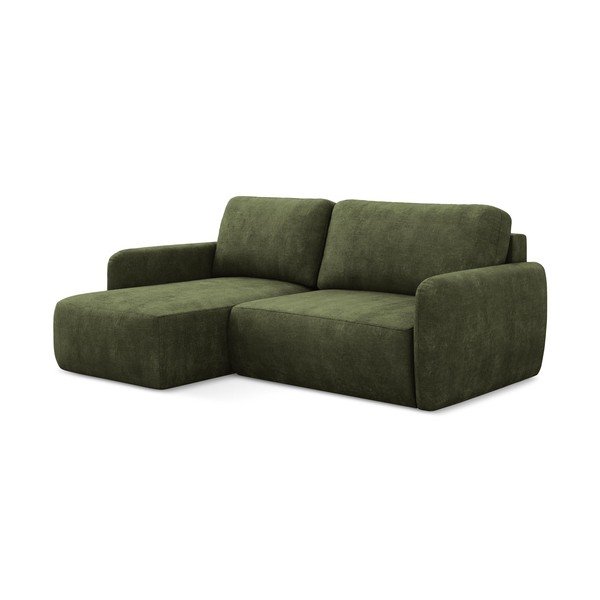 Divano angolare verde allungabile/con contenitore (con penisola a sinistra/con chaise lounge) con rivestimento in ciniglia Lilo – Makamii-image-1
