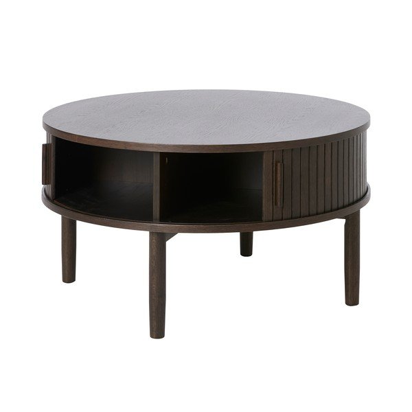 Tavolino da salotto rotondo colore naturale scuro con effetto rovere ø 85 cm Meta – Unique Furniture-image-3