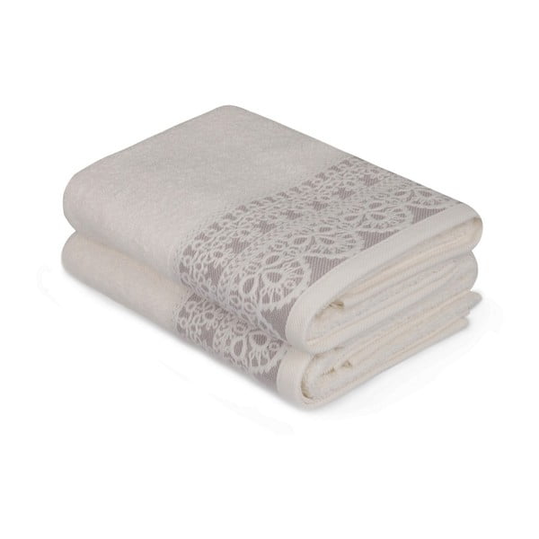 Set di due asciugamani bianchi con dettagli beige Romantica, 90 x 50 cm - Soft Kiss