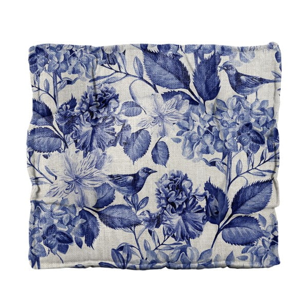 Cuscino di seduta in lino Square , 37 x 37 cm Blue Flowers - Really Nice Things