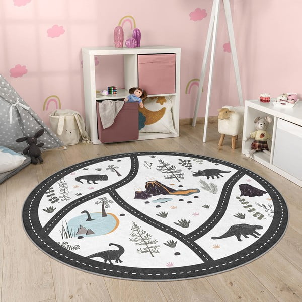 Tappeto da gioco per bambini bianca e nera lavabile ø120 cm Dino Park – Mila Home-image-3