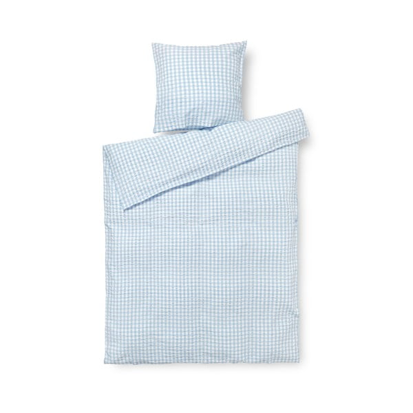 Biancheria da letto in crêpe esteso bianco e azzurro per letto singolo 140x220 cm Bæk&Bølge - JUNA