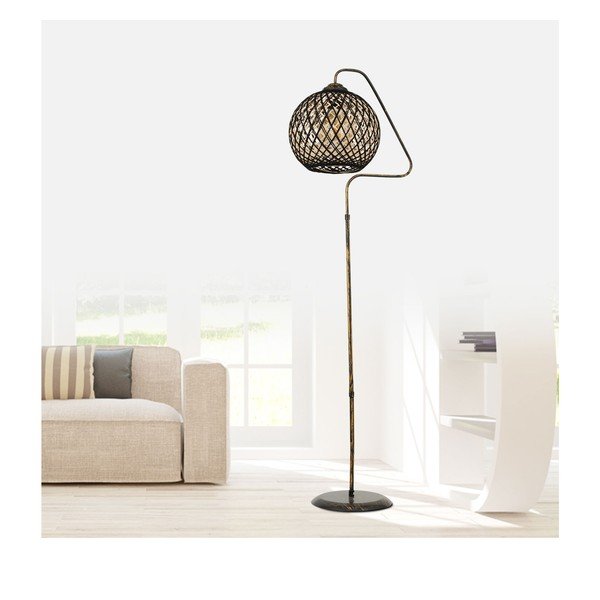 Lampada da terra nera/dorata con paralume in iuta (altezza totale 154 cm) – Opviq lights-image-1