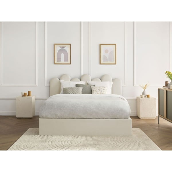 Letto matrimoniale imbottito beige contenitore e rete inclusi 160x200 cm Badja - Bobochic Paris-image-1