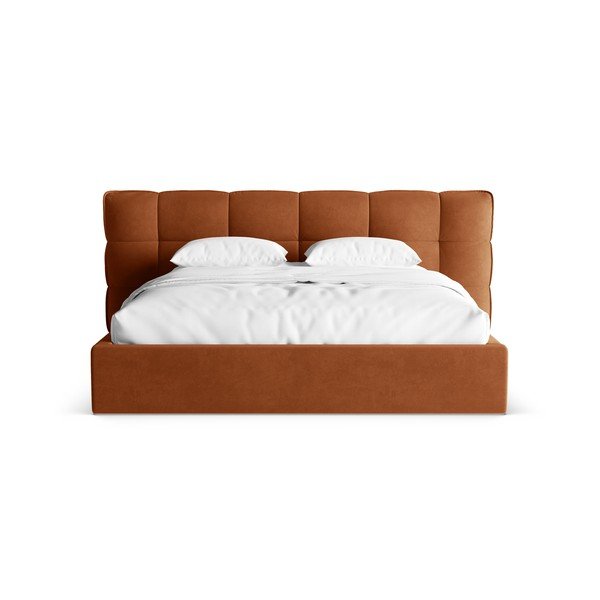 Letto matrimoniale imbottito color terracotta con contenitore con rete inclusa 200x200 cm Eric – Micadoni -image-4