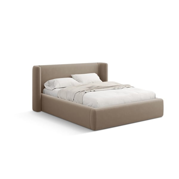 Letto matrimoniale imbottito marrone chiaro con contenitore con rete inclusa 160x200 cm Jason – Windsor & Co Sofas