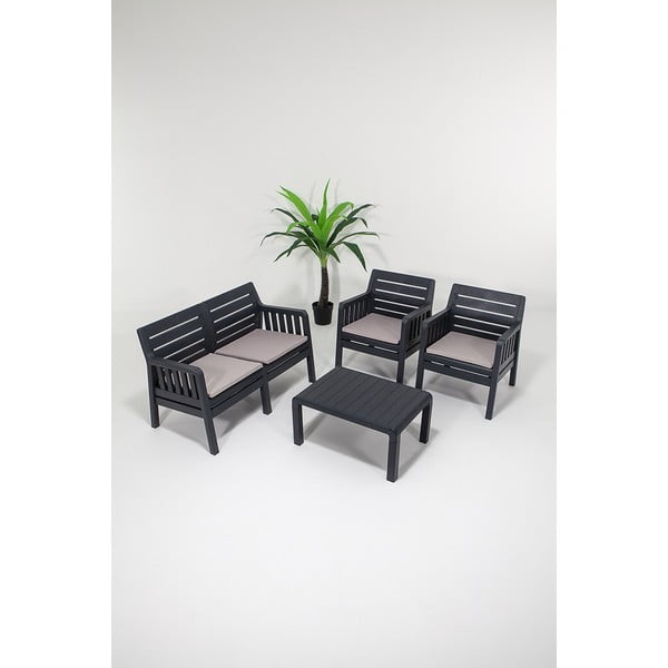Set salotto da giardino antracite per 4 persone Lara - Floriane Garden-image-1