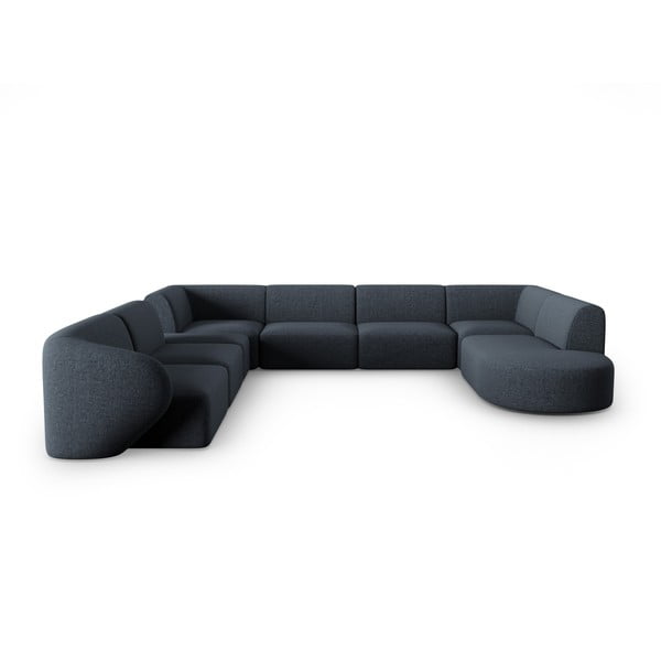 Divano angolare blu (con penisola a sinistra/a U) con rivestimento in ciniglia Paolo – Milo Casa
