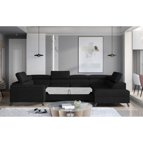 Divano angolare nero allungabile/con contenitore (con penisola a destra/a U) Escada – ELTAP-image-1