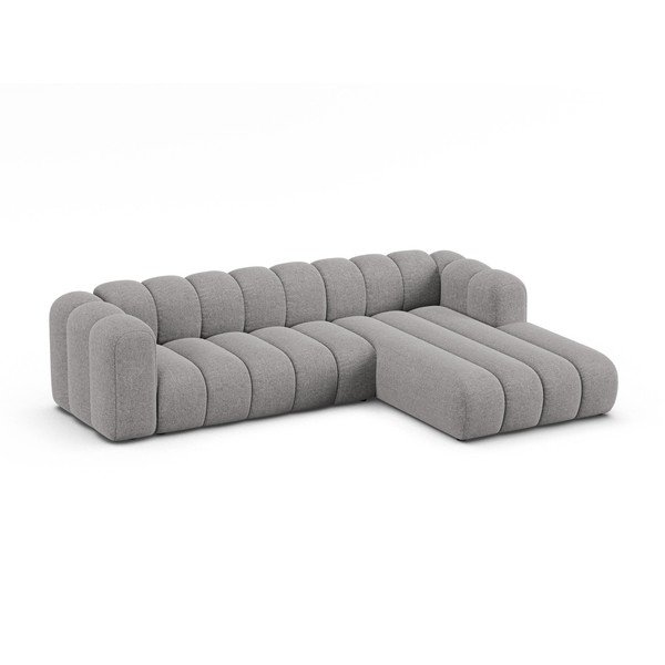 Divano angolare grigio (con penisola a destra/con chaise lounge) con rivestimento in ciniglia Lupine – Micadoni -image-1